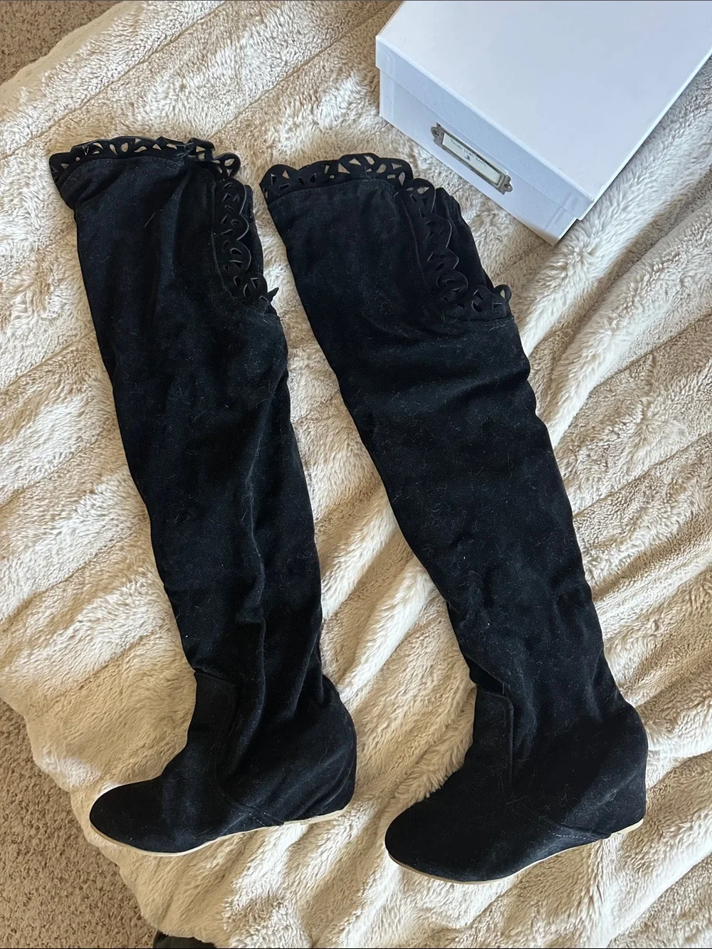 Black Over-the-Knee Suede Wedge Boots (size37)